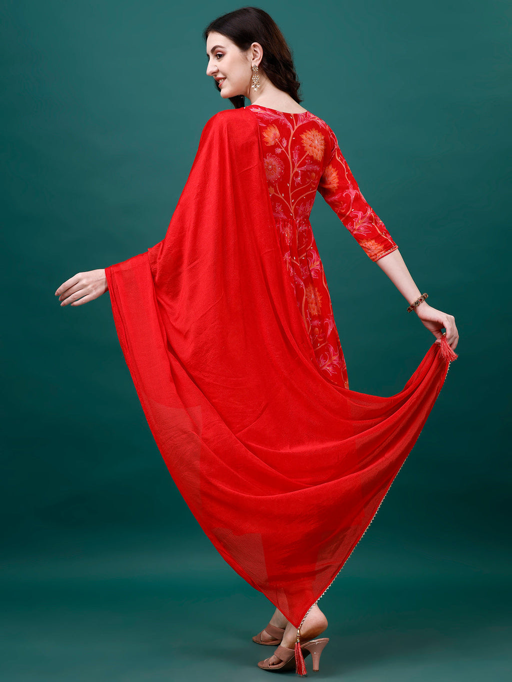 Alia Cut Hand Embroidered & Printed Pure Chinon Kurta With Pant & Dupatta, Multicolor - Hiral Fashion - Distacart