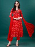 Alia Cut Hand Embroidered & Printed Pure Chinon Kurta With Pant & Dupatta, Multicolor - Hiral Fashion - Distacart