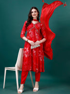 Alia Cut Hand Embroidered & Printed Pure Chinon Kurat With Pant & Dupatta, Multicolor - Hiral Fashion - Distacart
