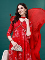 Alia Cut Hand Embroidered & Printed Pure Chinon Kurat With Pant & Dupatta, Multicolor - Hiral Fashion - Distacart