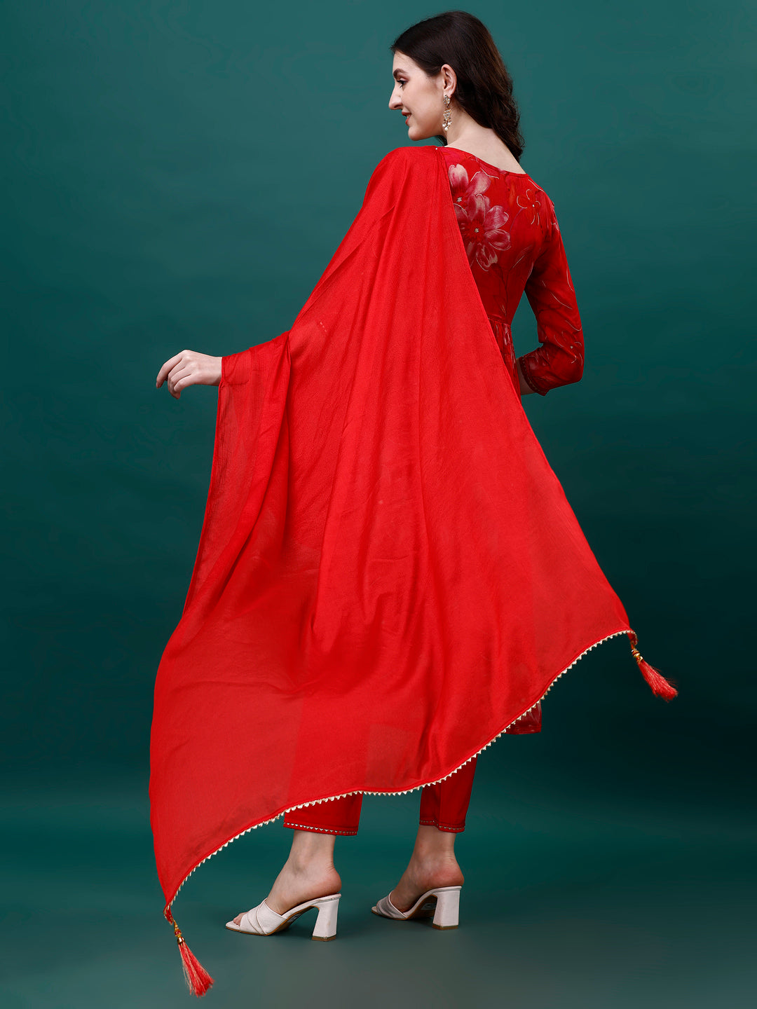 Alia Cut Hand Embroidered & Printed Pure Chinon Kurat With Pant & Dupatta, Multicolor - Hiral Fashion - Distacart