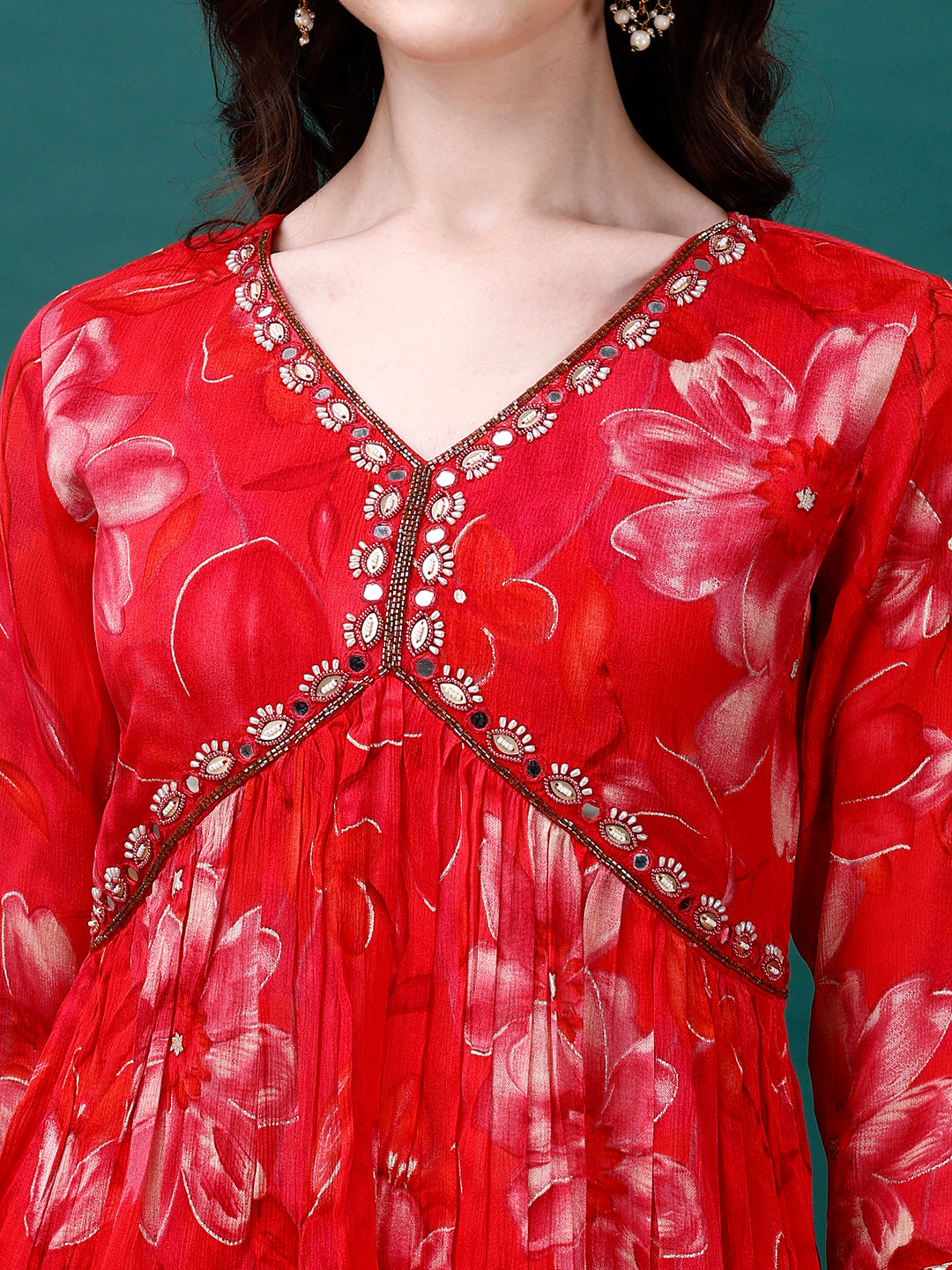 Alia Cut Hand Embroidered & Printed Pure Chinon Kurat With Pant & Dupatta, Multicolor - Hiral Fashion - Distacart