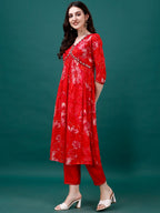 Alia Cut Hand Embroidered & Printed Pure Chinon Kurat With Pant & Dupatta, Multicolor - Hiral Fashion - Distacart
