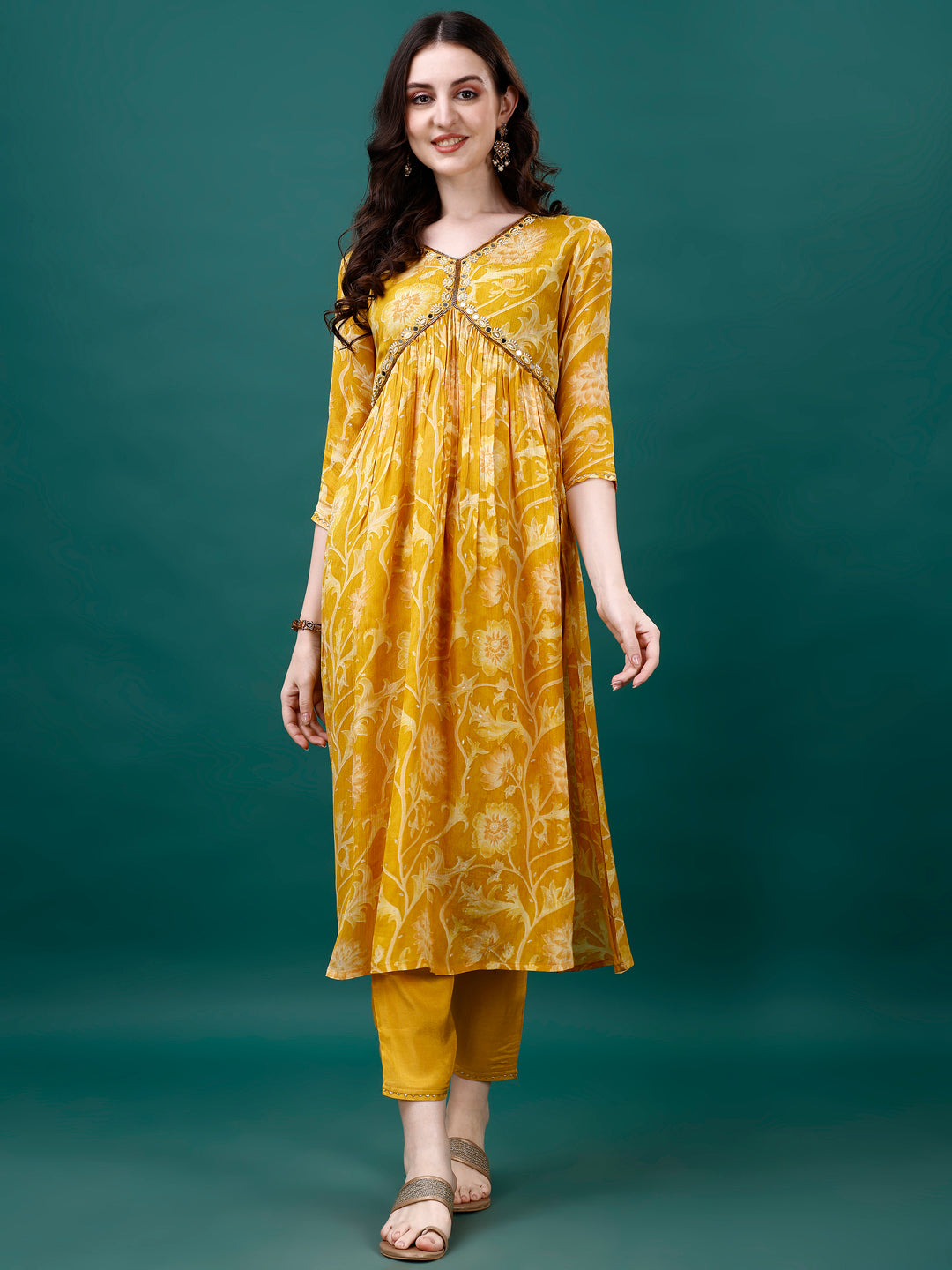 Alia Cut Hand Embroidered & Printed Pure Chinon Kurat With Pant & Dupatta, Multicolor - Hiral Fashion - Distacart
