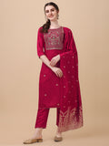 Hand Embroidered Kurta With Pant & Banarasi Dupatta, Multicolor - Hiral Fashion - Distacart