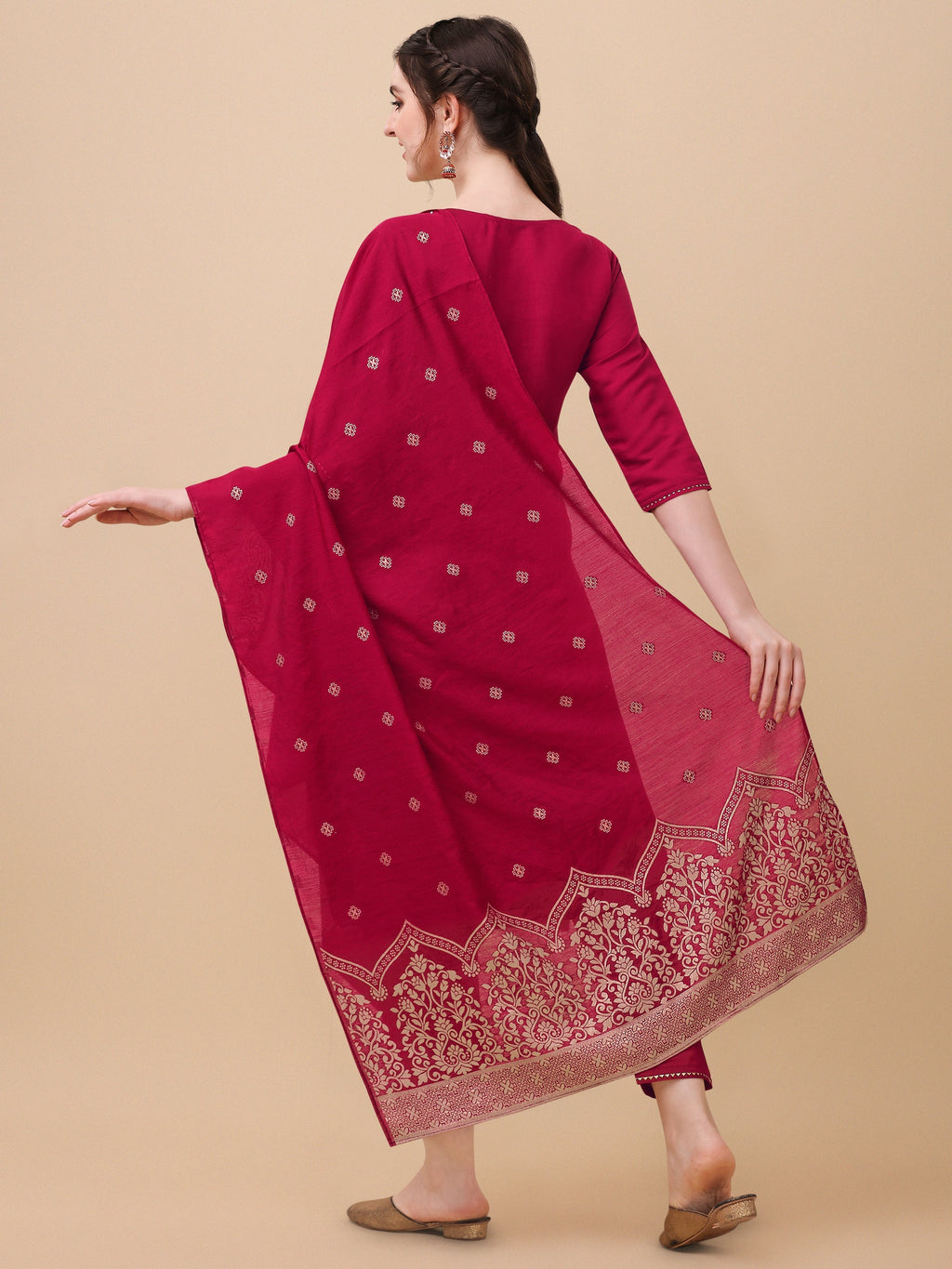 Hand Embroidered Kurta With Pant & Banarasi Dupatta, Multicolor - Hiral Fashion - Distacart