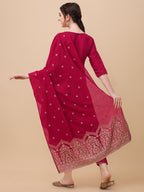 Hand Embroidered Kurta With Pant & Banarasi Dupatta, Multicolor - Hiral Fashion - Distacart