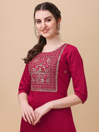 Hand Embroidered Kurta With Pant & Banarasi Dupatta, Multicolor - Hiral Fashion - Distacart