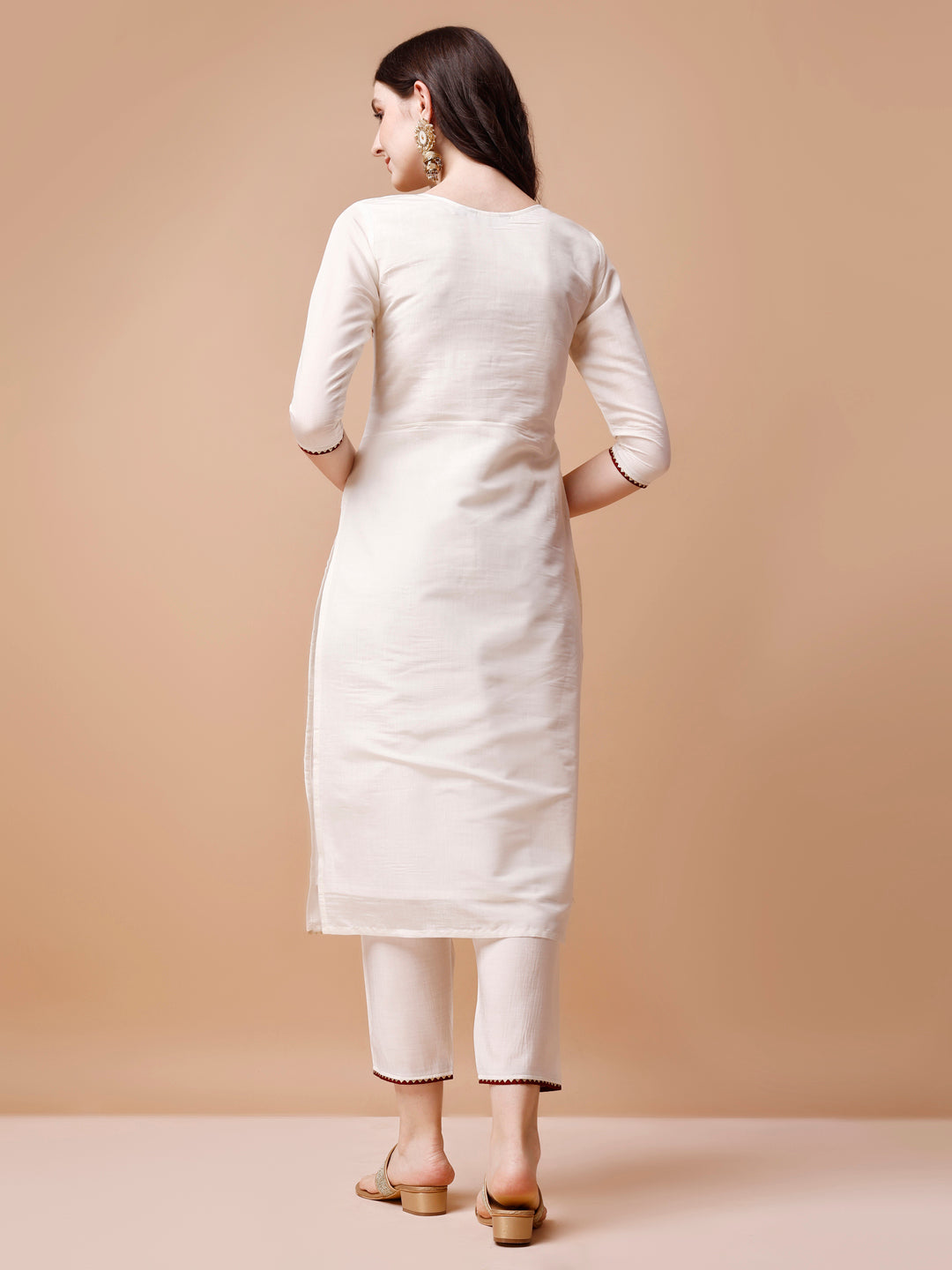 Hand Embroidered Kurta With Pant & Banarasi Jacquard Dupatta, Multicolor - Hiral Fashion - Distacart
