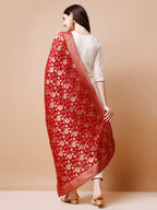 Hand Embroidered Kurta With Pant & Banarasi Jacquard Dupatta, Multicolor - Hiral Fashion - Distacart