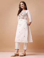 Hand Embroidered Kurta With Pant & Banarasi Jacquard Dupatta, Multicolor - Hiral Fashion - Distacart