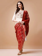 Hand Embroidered Kurta With Pant & Banarasi Jacquard Dupatta, Multicolor - Hiral Fashion - Distacart