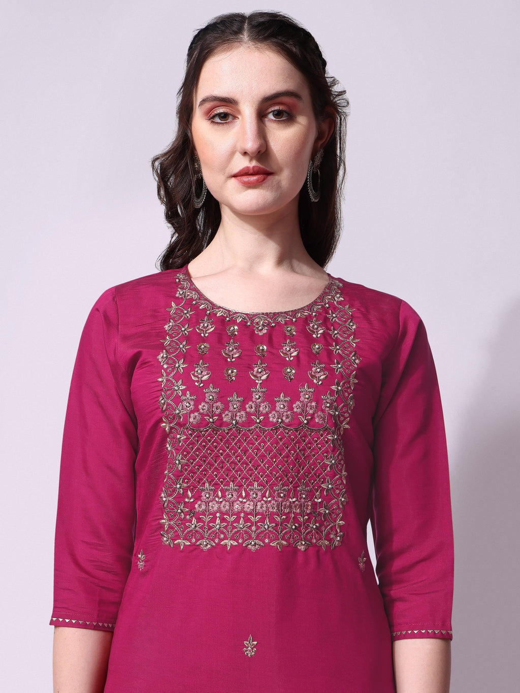 Embroidered Kurta With Pant & Dupatta Set, Multicolor - Hiral Fashion - Distacart