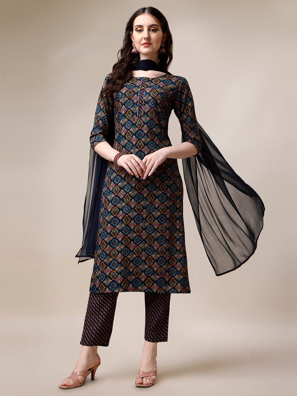 Printed Kurta With Pant & Dupatta Set, Multicolor - Hiral Fashion - Distacart