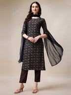 Printed Kurta With Pant & Dupatta Set, Multicolor - Hiral Fashion - Distacart