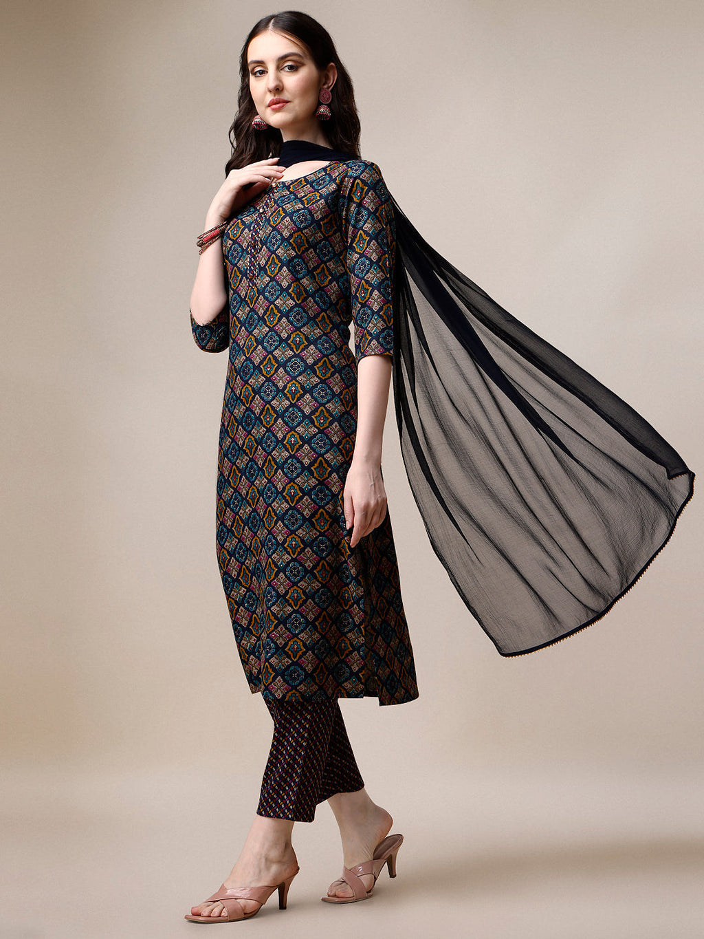 Printed Kurta With Pant & Dupatta Set, Multicolor - Hiral Fashion - Distacart