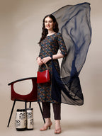 Printed Kurta With Pant & Dupatta Set, Multicolor - Hiral Fashion - Distacart