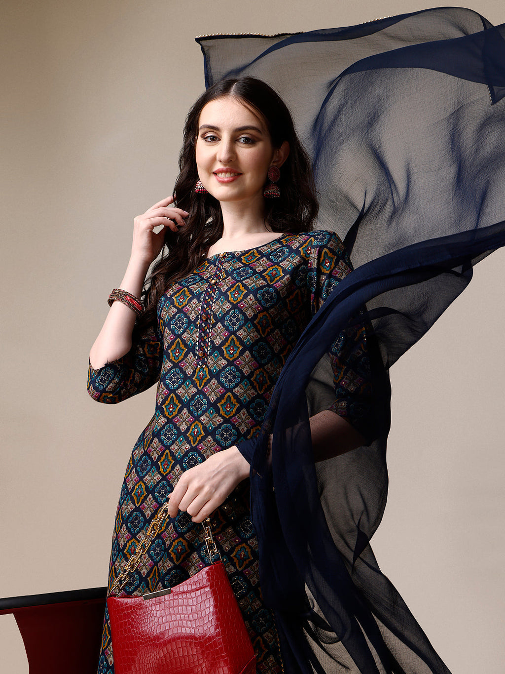 Printed Kurta With Pant & Dupatta Set, Multicolor - Hiral Fashion - Distacart