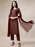 Printed Kurta With Pant & Dupatta Set, Multicolor - Hiral Fashion - Distacart