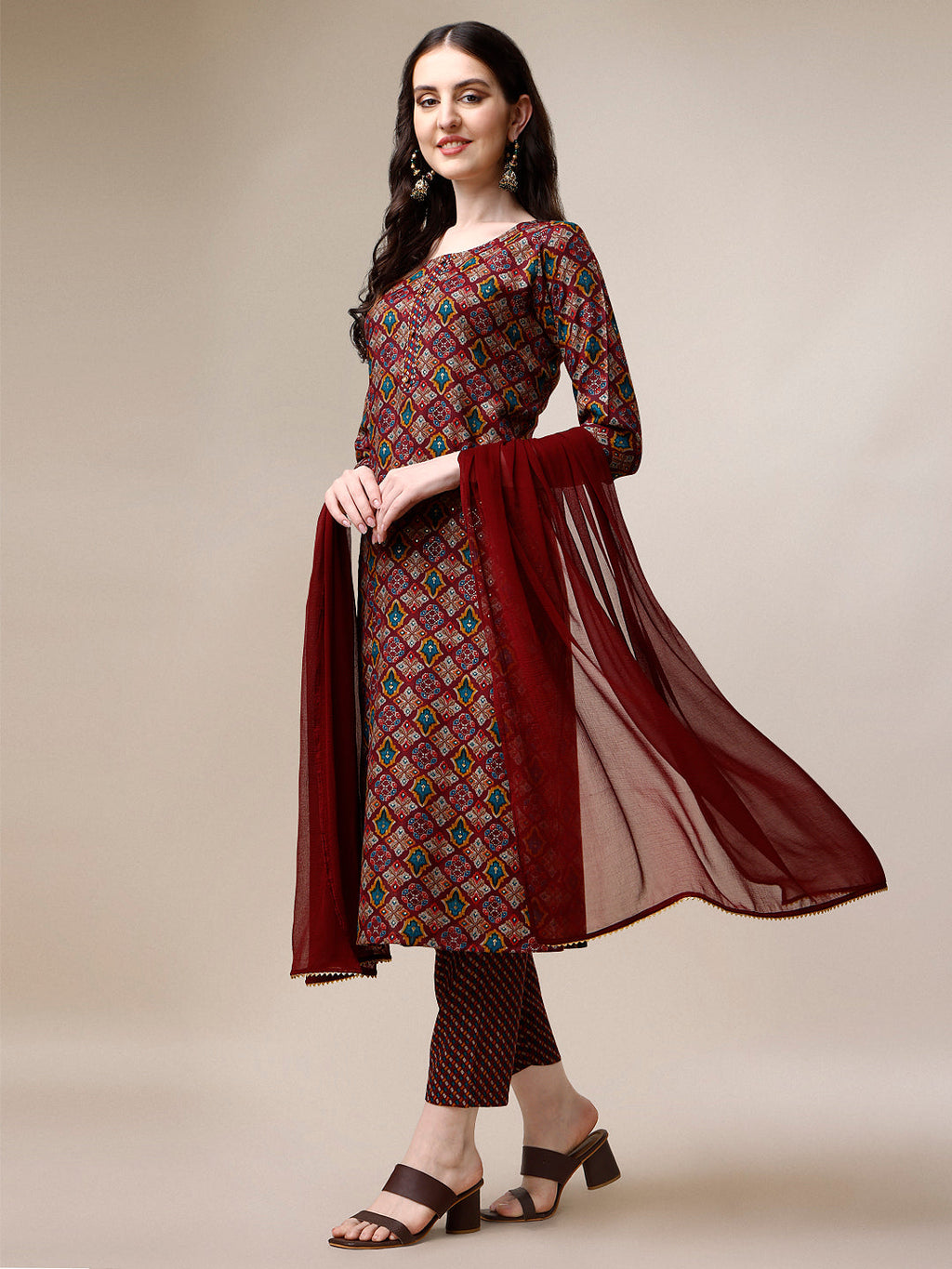 Printed Kurta With Pant & Dupatta Set, Multicolor - Hiral Fashion - Distacart