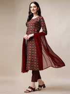Printed Kurta With Pant & Dupatta Set, Multicolor - Hiral Fashion - Distacart