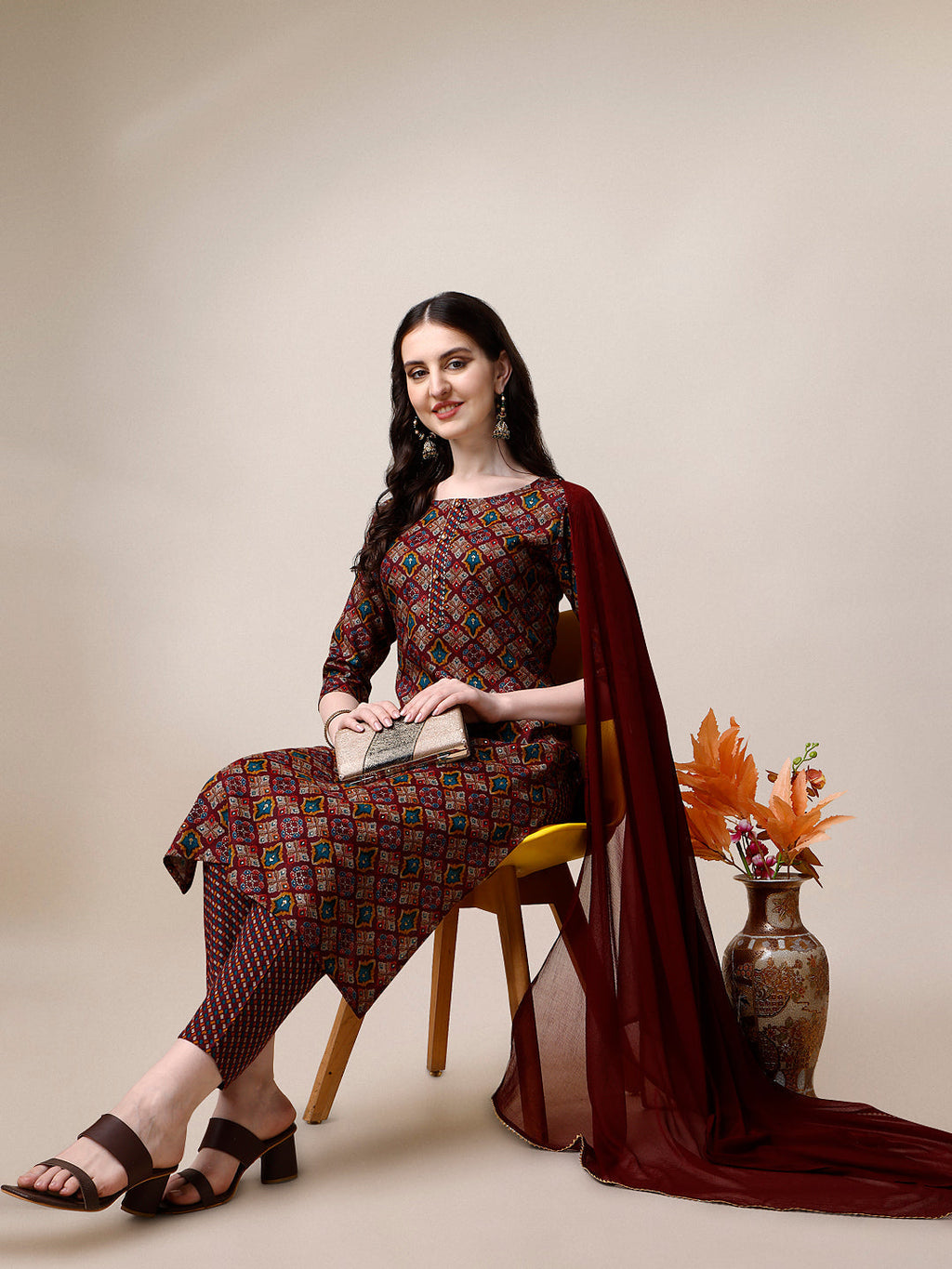 Printed Kurta With Pant & Dupatta Set, Multicolor - Hiral Fashion - Distacart