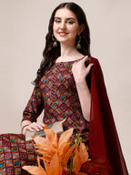 Printed Kurta With Pant & Dupatta Set, Multicolor - Hiral Fashion - Distacart