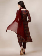 Printed Kurta With Pant & Dupatta Set, Multicolor - Hiral Fashion - Distacart