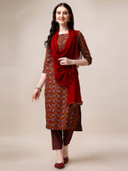 Printed Kurta With Pant & Dupatta Set, Multicolor - Hiral Fashion - Distacart