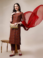 Printed Kurta With Pant & Dupatta Set, Multicolor - Hiral Fashion - Distacart