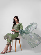Hand Embroidered Kurta With Pant And Dupatta Set Premium, Multicolor - Hiral Fashion - Distacart