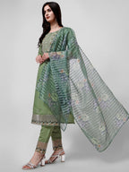 Hand Embroidered Kurta With Pant And Dupatta Set Premium, Multicolor - Hiral Fashion - Distacart
