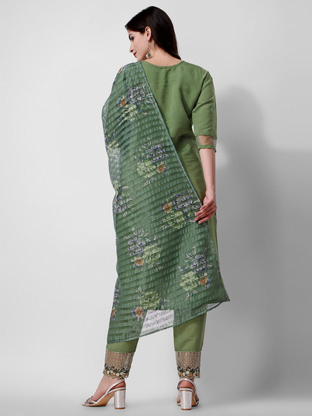 Hand Embroidered Kurta With Pant And Dupatta Set Premium, Multicolor - Hiral Fashion - Distacart