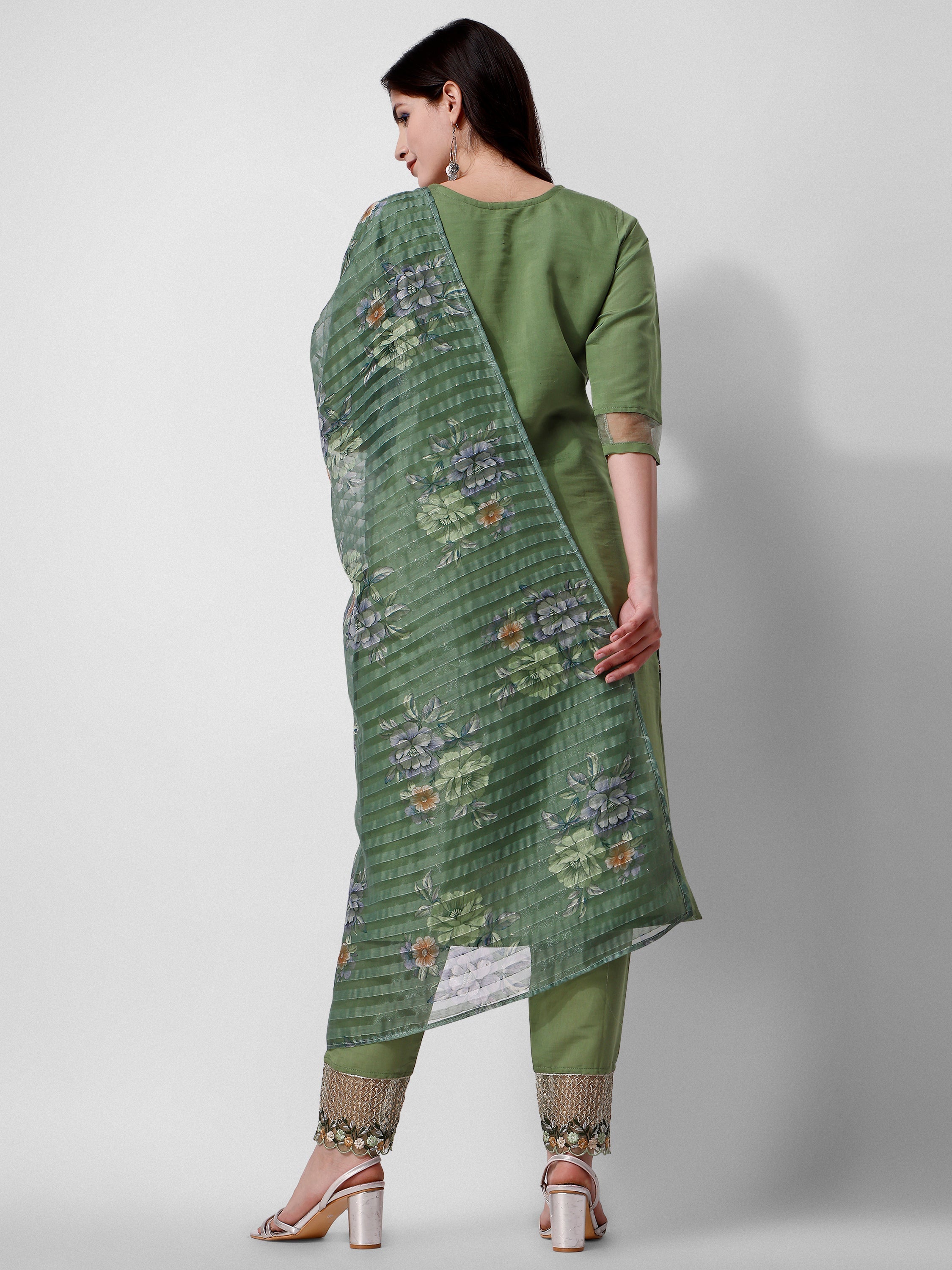Hand Embroidered Kurta With Pant And Dupatta Set Premium, Multicolor - Hiral Fashion - Distacart