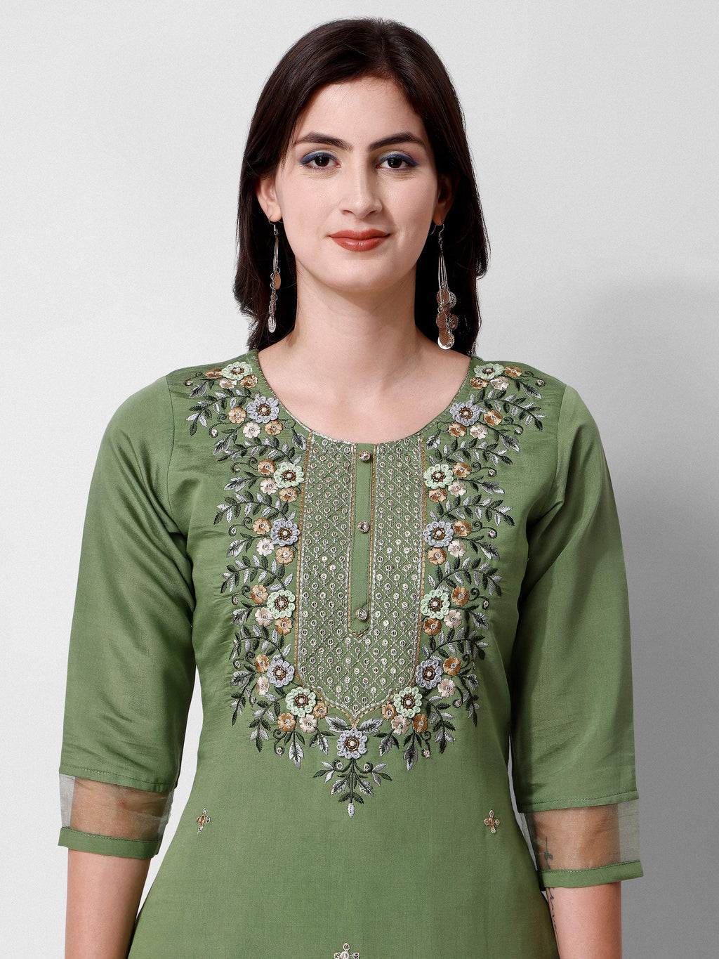 Hand Embroidered Kurta With Pant And Dupatta Set Premium, Multicolor - Hiral Fashion - Distacart