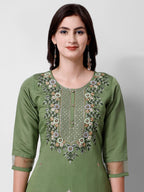 Hand Embroidered Kurta With Pant And Dupatta Set Premium, Multicolor - Hiral Fashion - Distacart