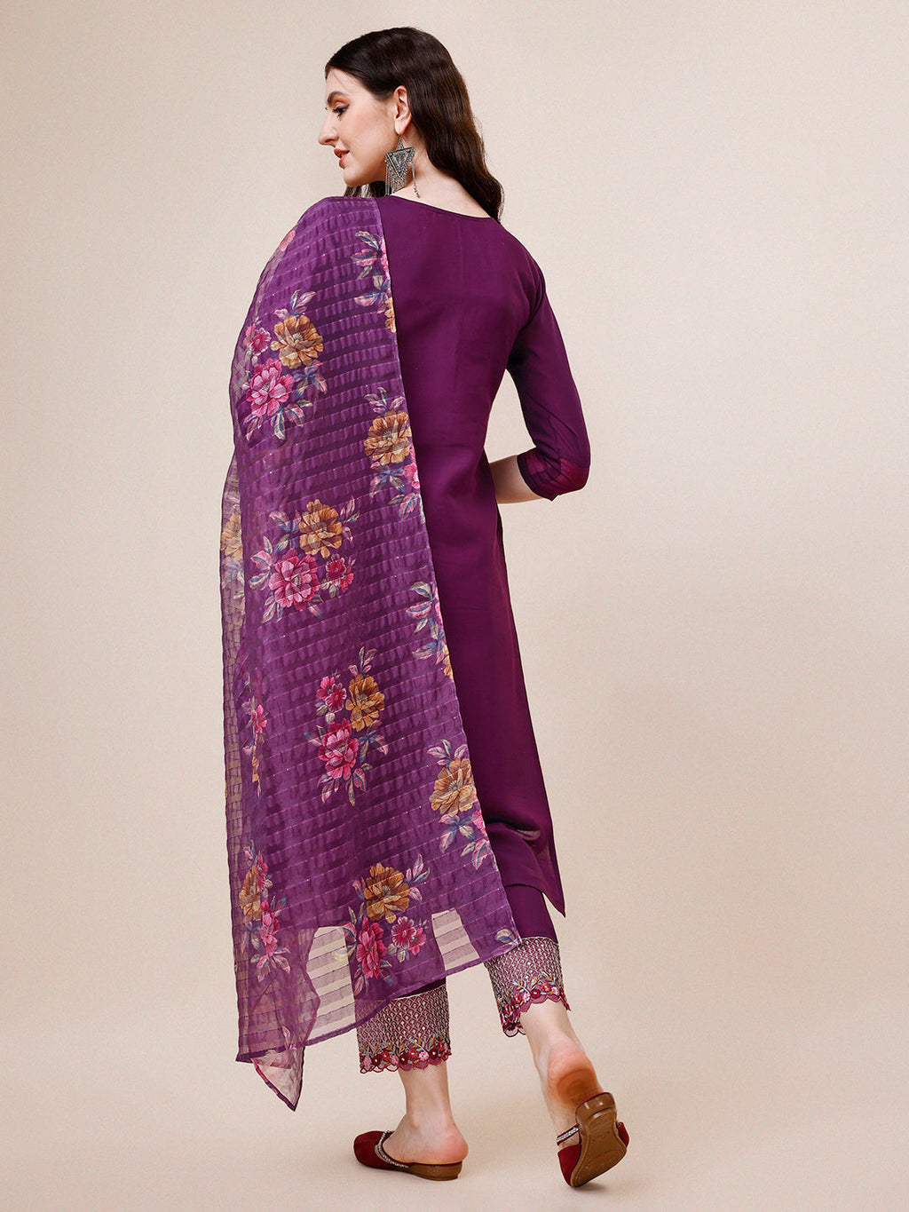 Hand Embroidered Kurta With Pant And Dupatta Set Premium, Multicolor - Hiral Fashion - Distacart