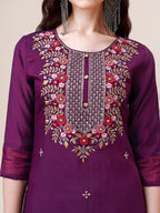 Hand Embroidered Kurta With Pant And Dupatta Set Premium, Multicolor - Hiral Fashion - Distacart