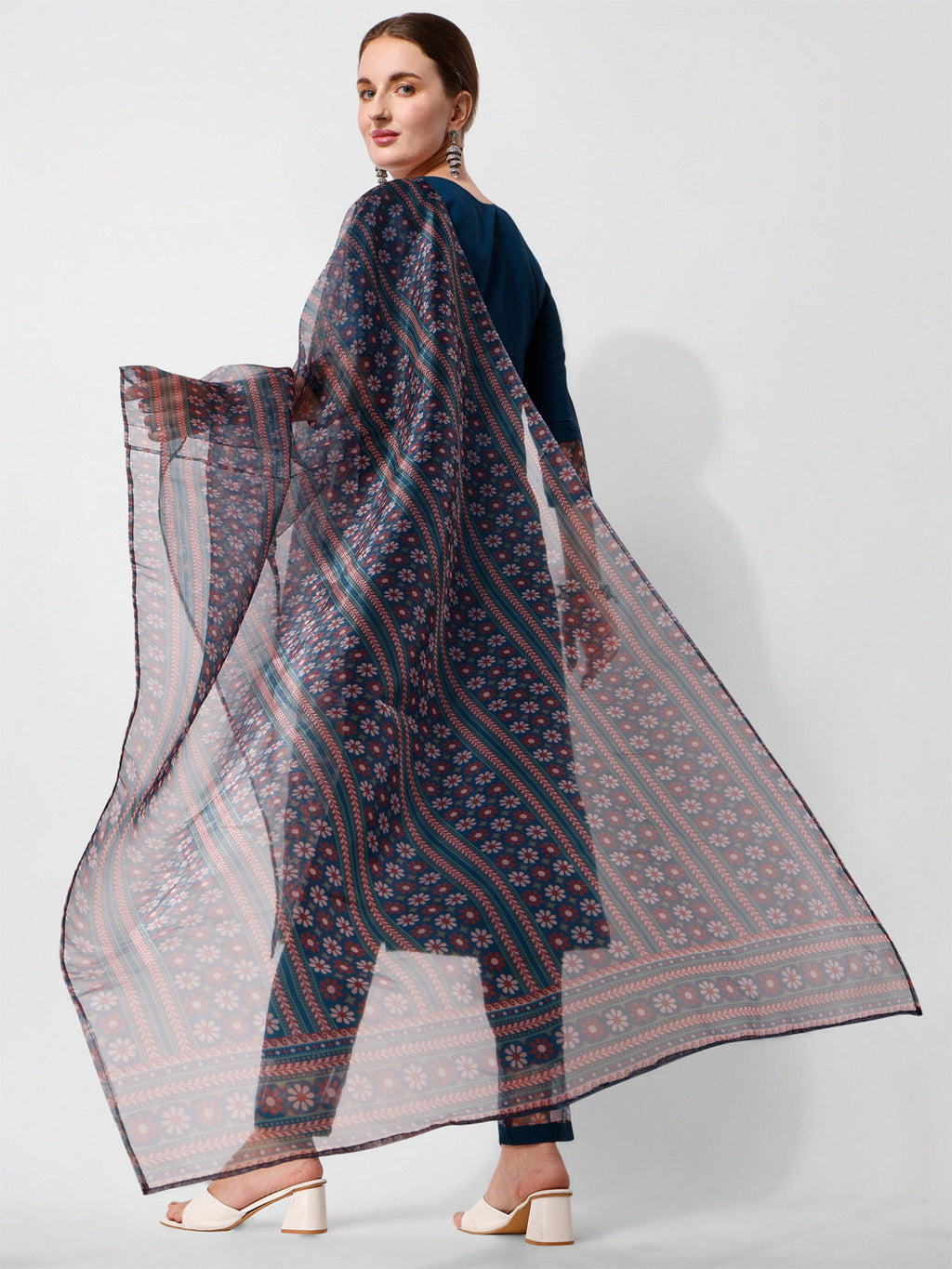 Embroidered Kurta With Pant And Printed Dupatta Set, Multicolor - Hiral Fashion - Distacart