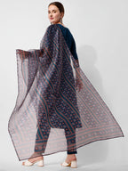 Embroidered Kurta With Pant And Printed Dupatta Set, Multicolor - Hiral Fashion - Distacart