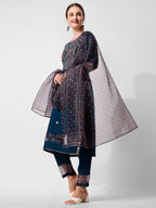 Embroidered Kurta With Pant And Printed Dupatta Set, Multicolor - Hiral Fashion - Distacart
