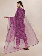 Embroidered Kurta With Pant And Printed Dupatta Set, Multicolor - Hiral Fashion - Distacart
