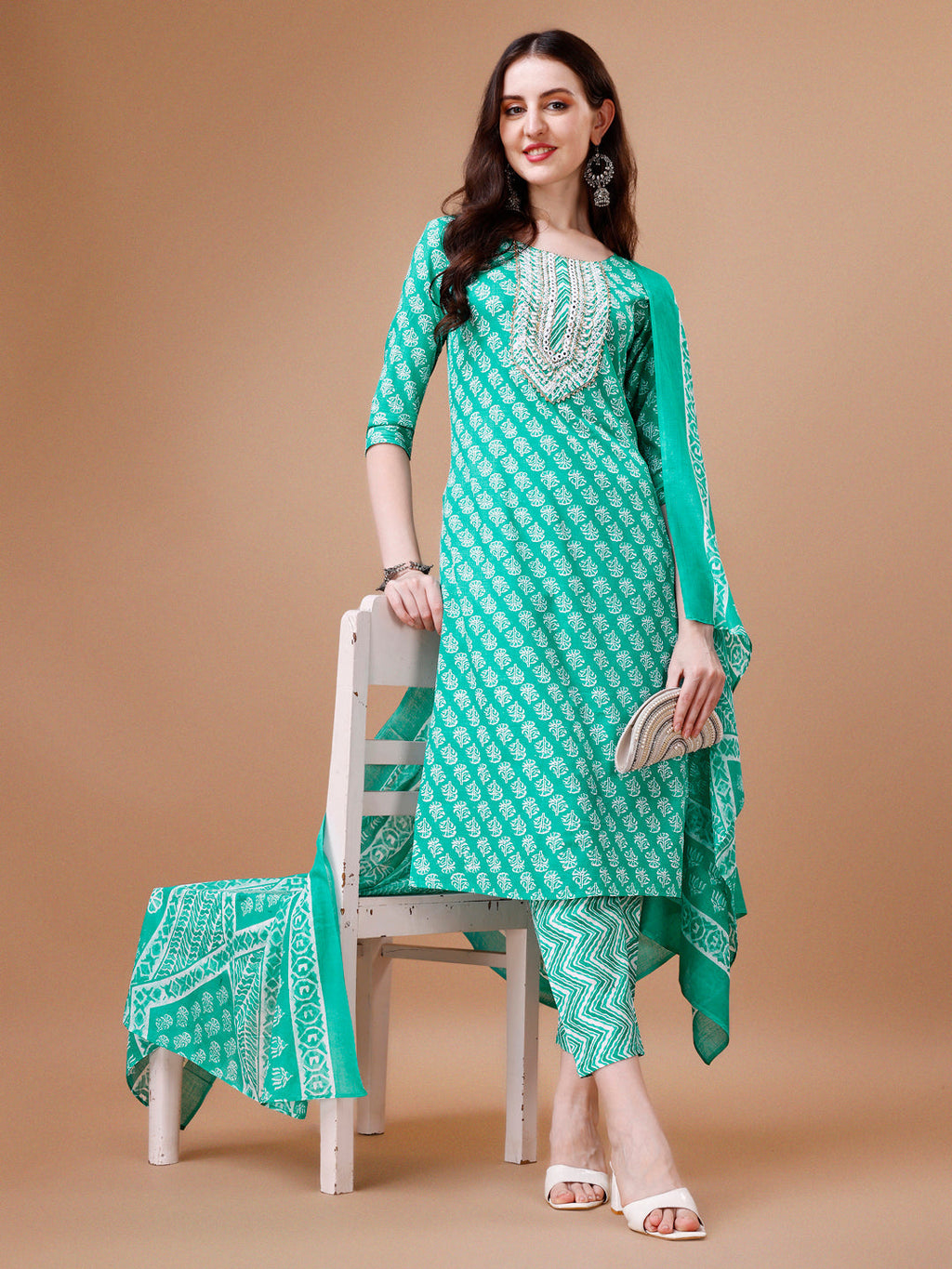 Embroidered & Floral Printed Kurta With Pant & Dupatta, Multicolor - Hiral Fashion - Distacart