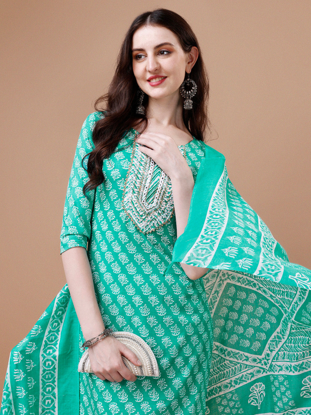Embroidered & Floral Printed Kurta With Pant & Dupatta, Multicolor - Hiral Fashion - Distacart