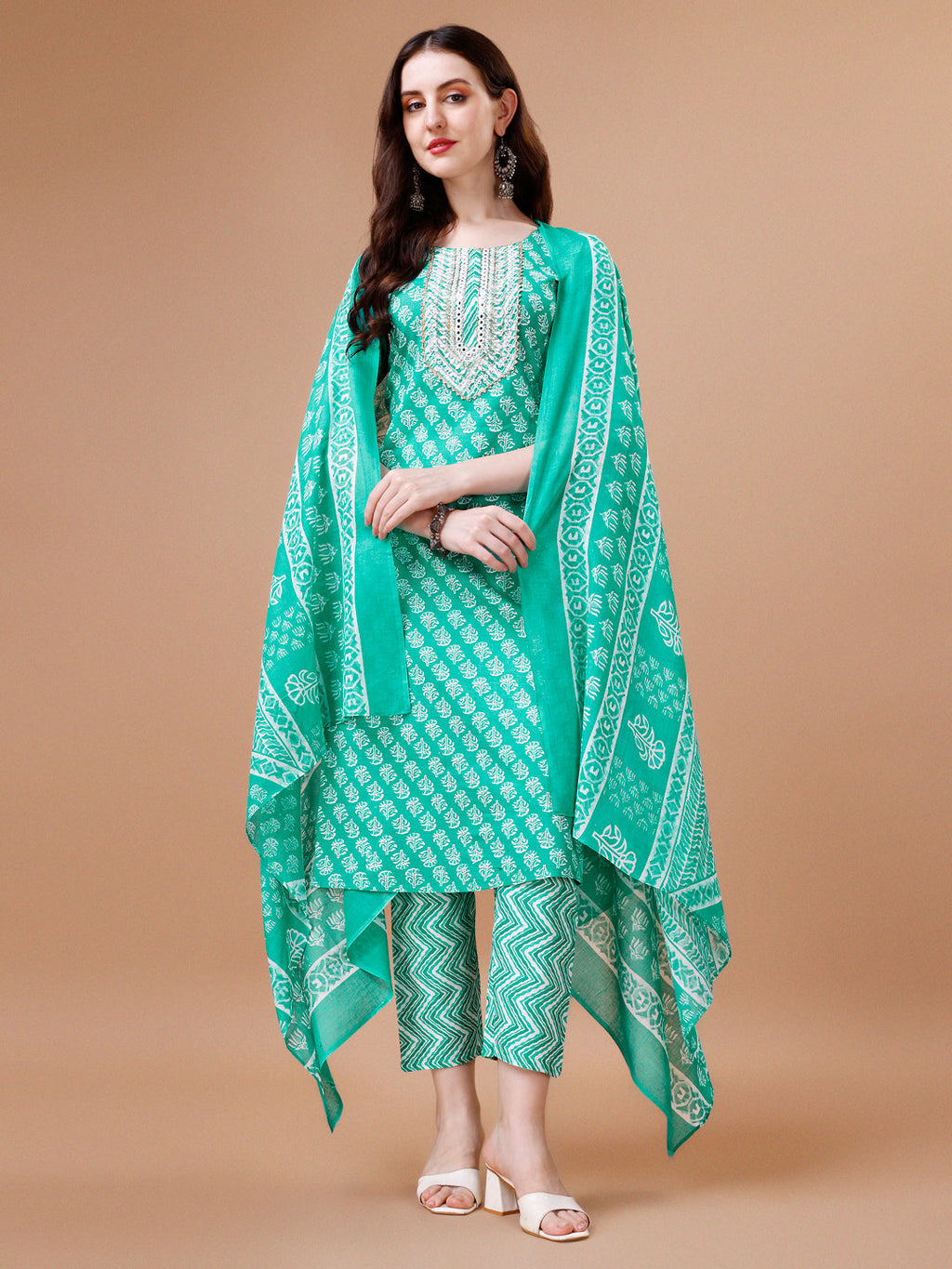 Embroidered & Floral Printed Kurta With Pant & Dupatta, Multicolor - Hiral Fashion - Distacart