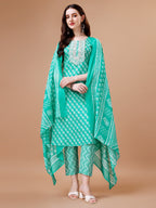 Embroidered & Floral Printed Kurta With Pant & Dupatta, Multicolor - Hiral Fashion - Distacart