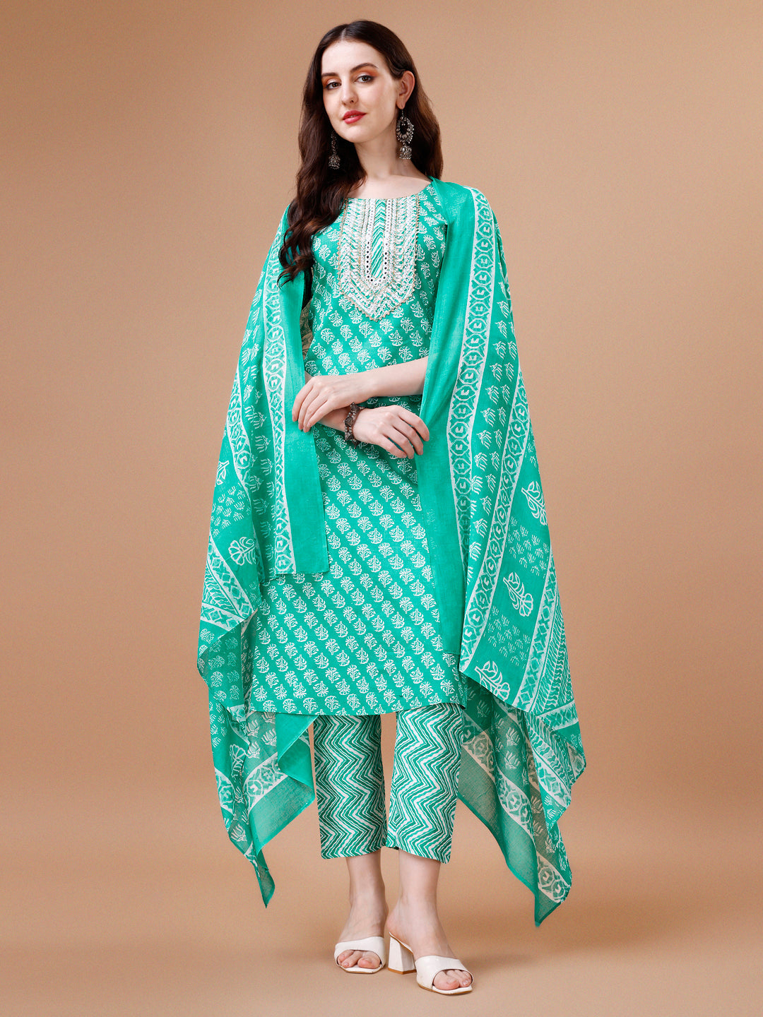 Embroidered & Floral Printed Kurta With Pant & Dupatta, Multicolor - Hiral Fashion - Distacart