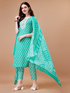 Embroidered & Floral Printed Kurta With Pant & Dupatta, Multicolor - Hiral Fashion - Distacart