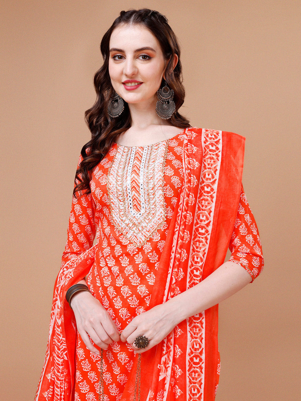 Embroidered & Floral Printed Kurta With Pant & Dupatta, Multicolor - Hiral Fashion - Distacart
