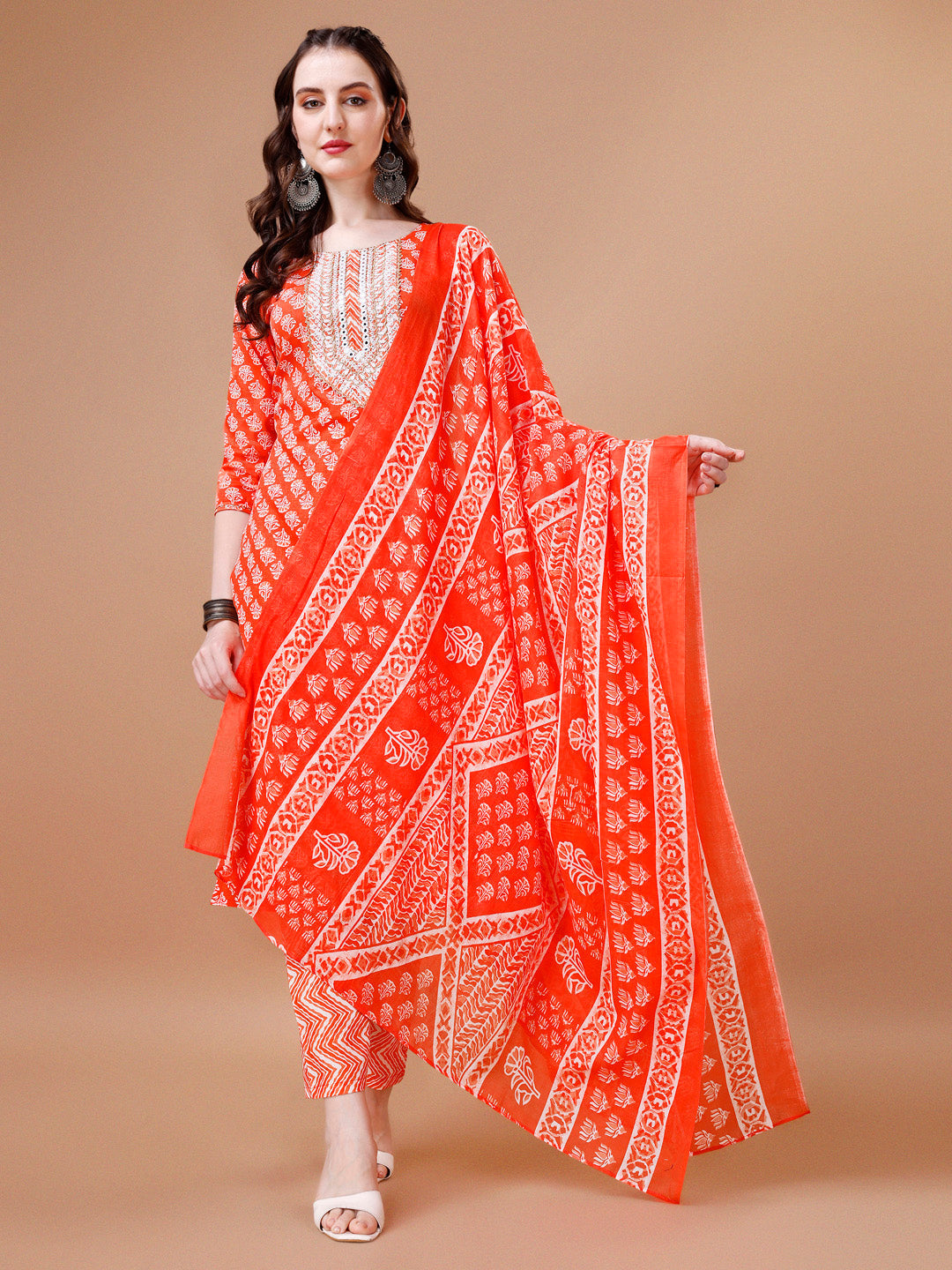 Embroidered & Floral Printed Kurta With Pant & Dupatta, Multicolor - Hiral Fashion - Distacart